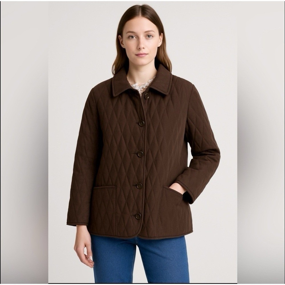 Women's Brown Quilted Jacket EU 48 | US L/XL Chore, Lagenlook Lightweight Coat
